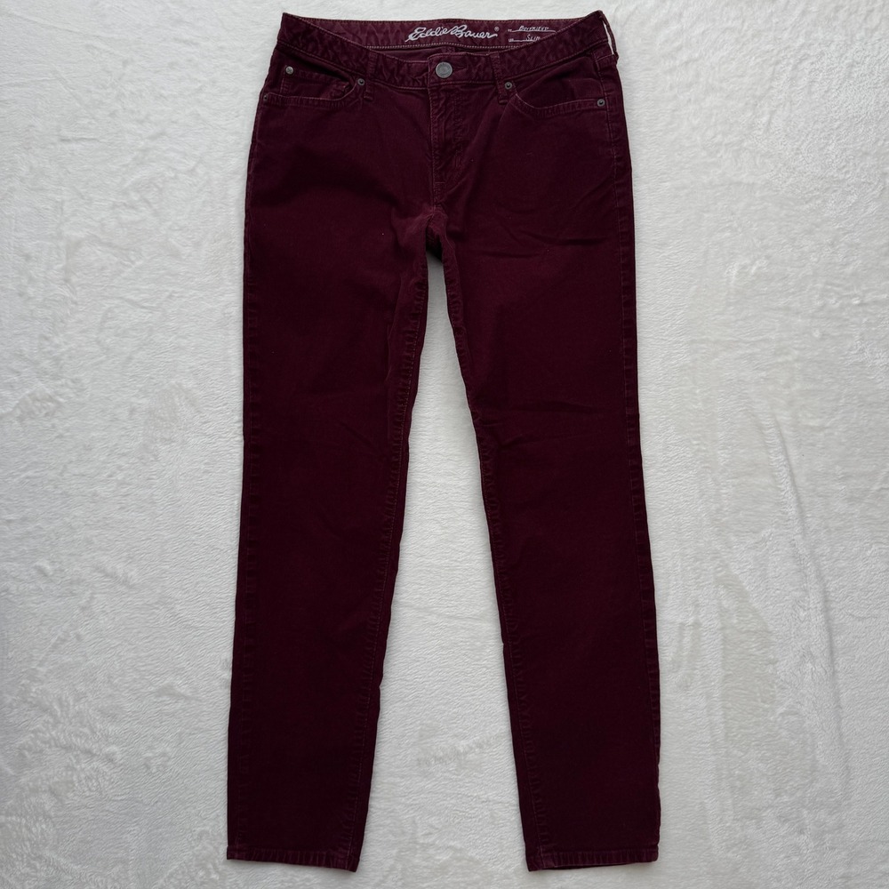 Eddie Bauer‎ Corduroy Pants Womens Burgundy Boyfriend Slim Mid Rise Wine